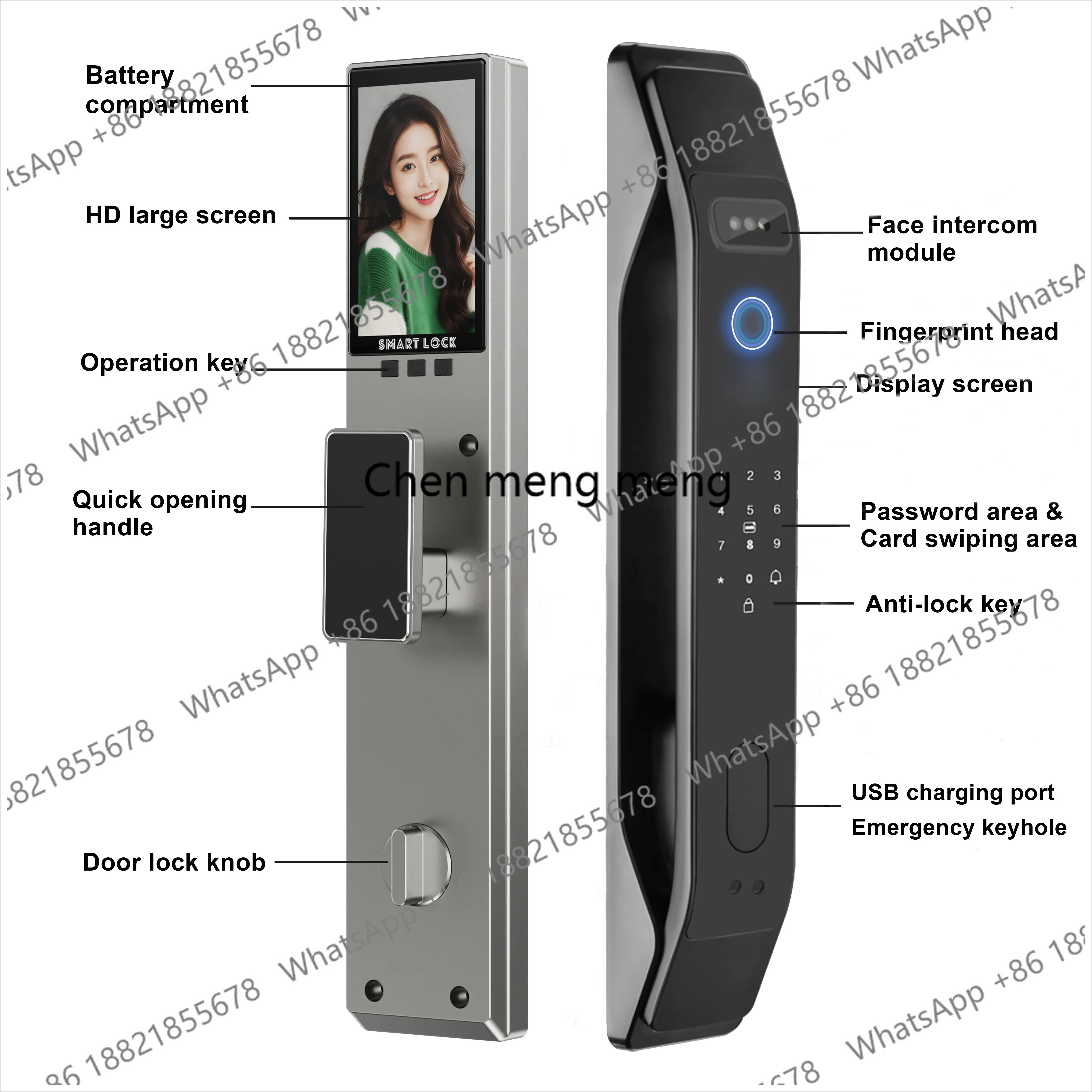 for Smart  Door Lock Fingerprint Password Remote Unlock Virtual Digital Password 3D Face Smart Lock