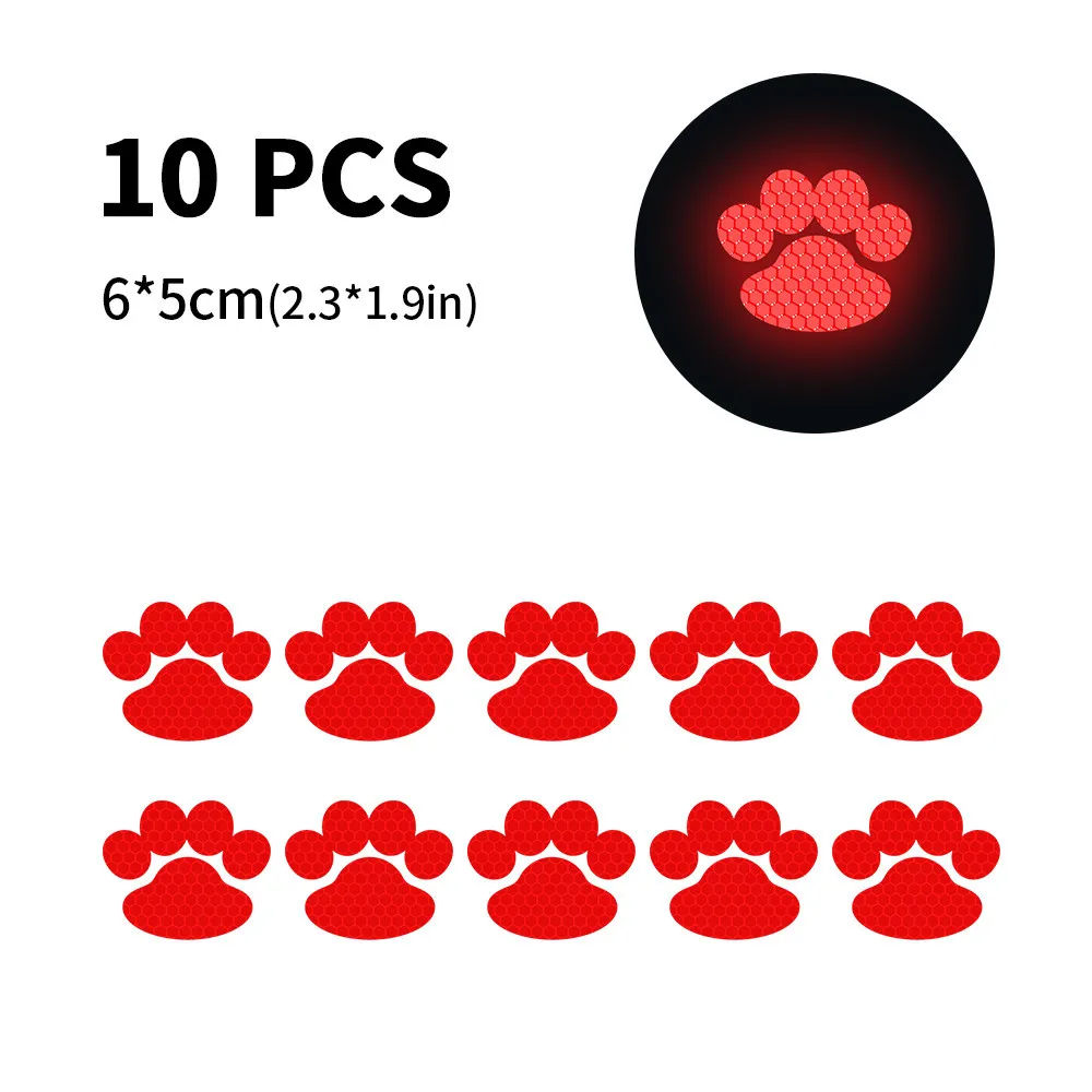 Car Warning Reflective Stickers Cute Dog\'s Paw Shaped Reflector Stickers for Auto Night Driving Security Car Decors 10Pcs