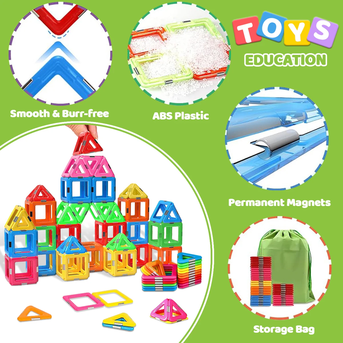 Blocchi magnetici 2D/3D Magneti fai da te Giocattoli Montessori Educazione Set di costruzione per 3 anni + Regali di compleanno per bambini di età superiore