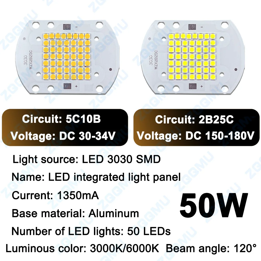 Imagem -03 - Led Chip Spotlight Beads Fonte de Luz Integrada Alto Brilho Energy Saving Floodlight Alta Potência Iluminação Faça Você Mesmo 30v 150v 50w