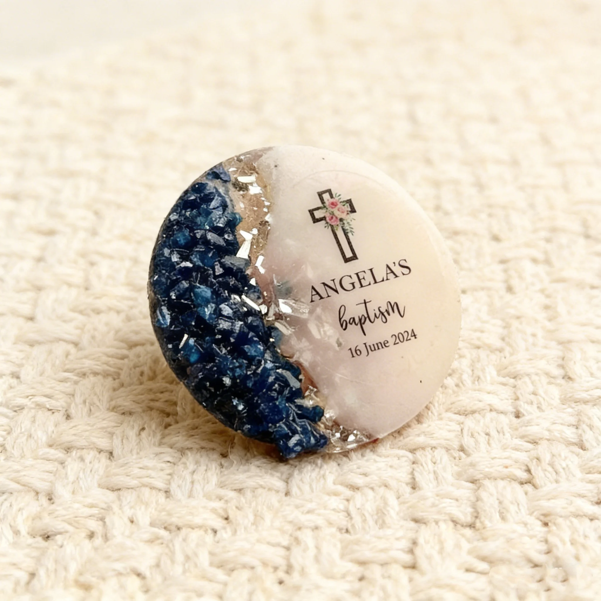 Personalized Baptism Favor Magnet | Crystal Resin Christening Keepsake for Guests Bulk