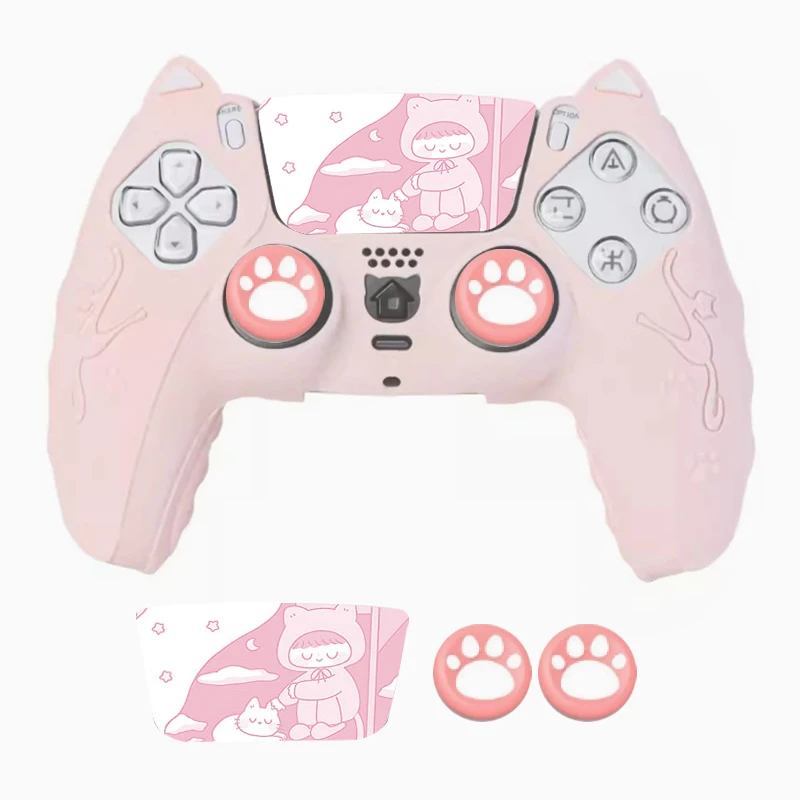 Cat Ear Rubber Silicagel Protective Cover Skin for PlayStation 5 PS5 Controller Silicone Gamepad Case 2 ThumbSticks Grips Caps view 2