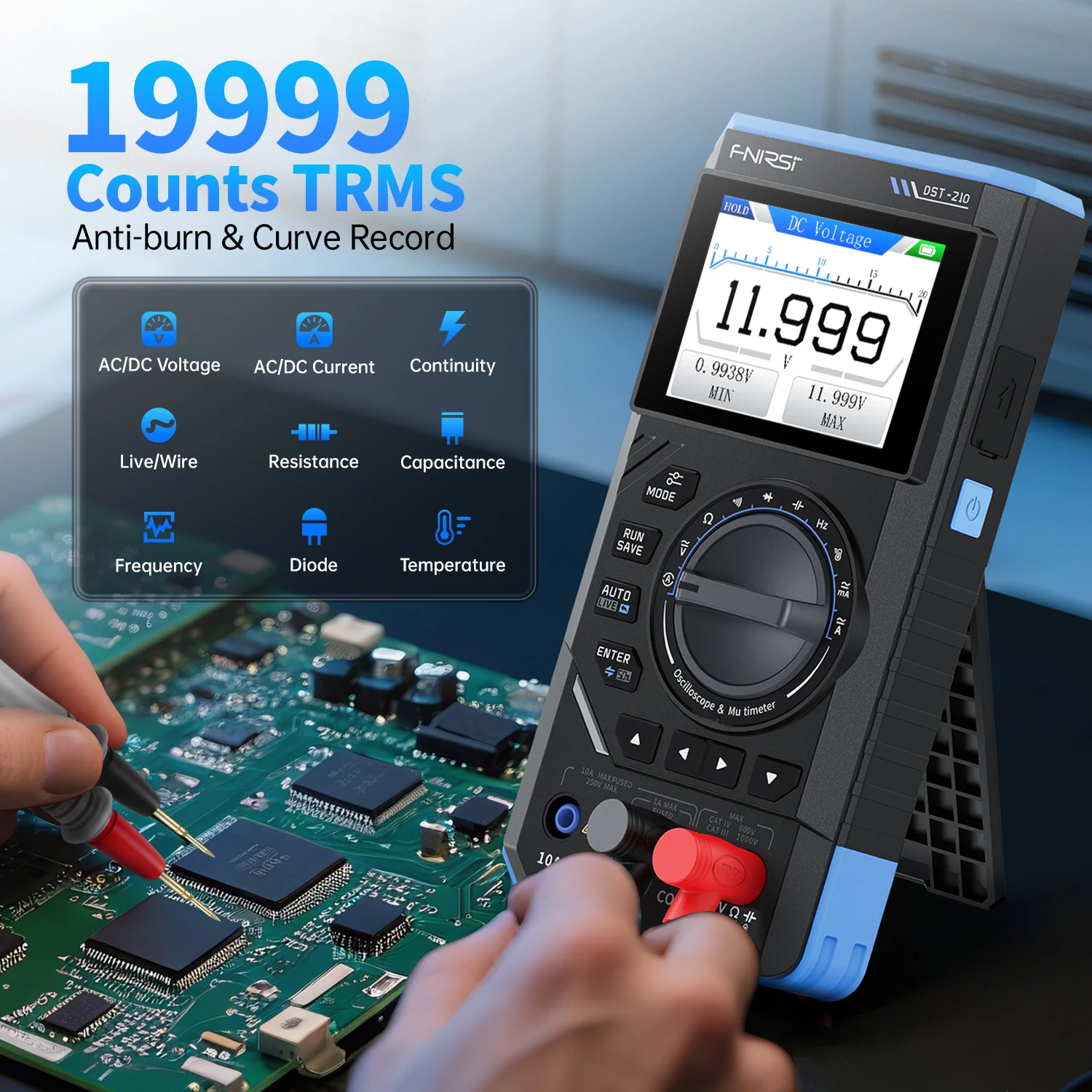 FNIRSI DST-210 and DST-201 3-in-1 Digital Multimeter Oscilloscope 19999 Counts Portable Automotive Oscilloscope Electrical Tool