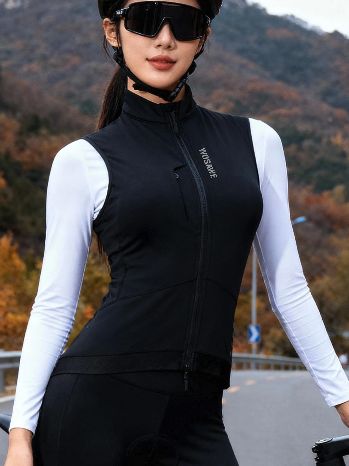 WOSAWE Damen Winter Fahrradweste Wärmehaltende Fleece-Weste Winddichte Radweste Ärmellose Weste Dehnbarer Stoff Mit Zwei-Wege-Reißverschluss – Detail 12