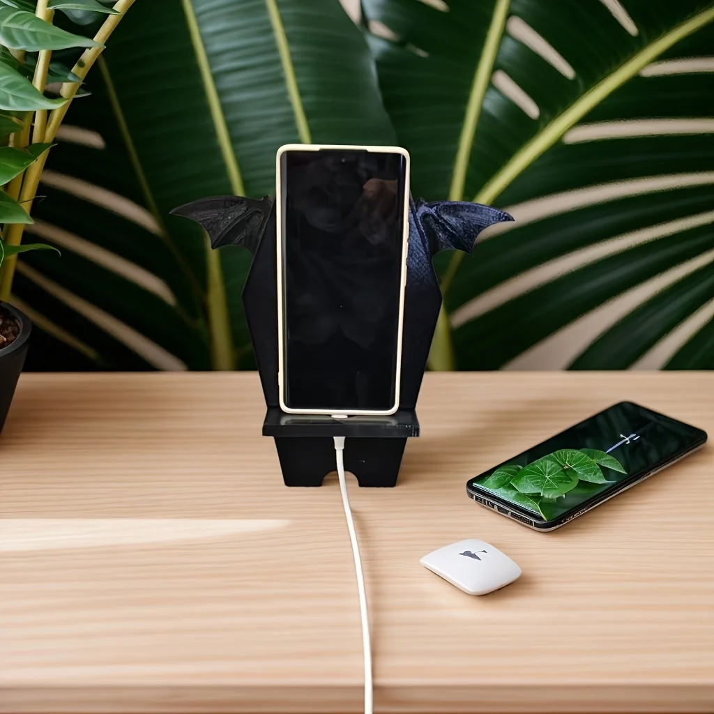 アールデコ調3Dプリントコウモリ型スマホホルダー - 取り外し可能で持ち運び可能な多機能スマホ用ハロウィンアクセサリー