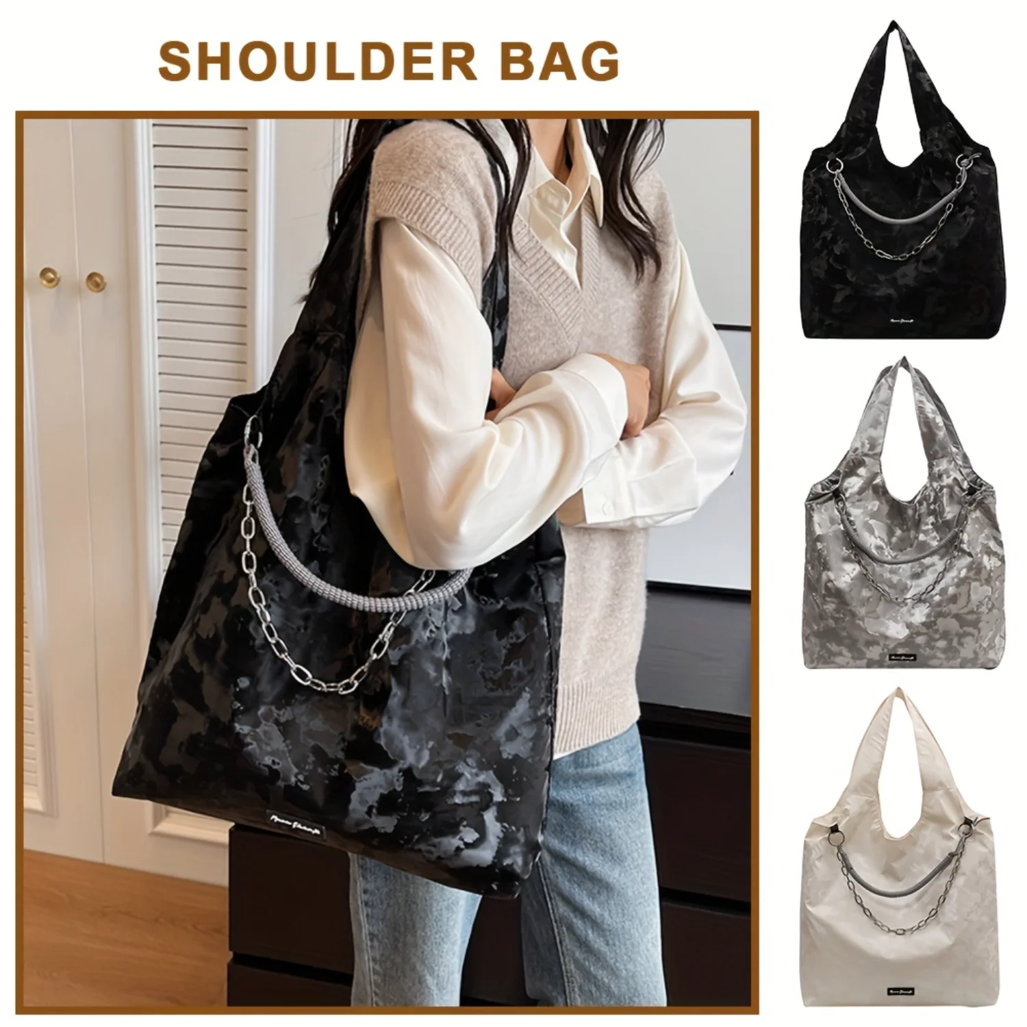 Fashion Large Capacity Tote Bag, Trendy Shoulder Hobo Bag, Womens Causal Handbag & Purse Pencil bag Bags for small business Cart