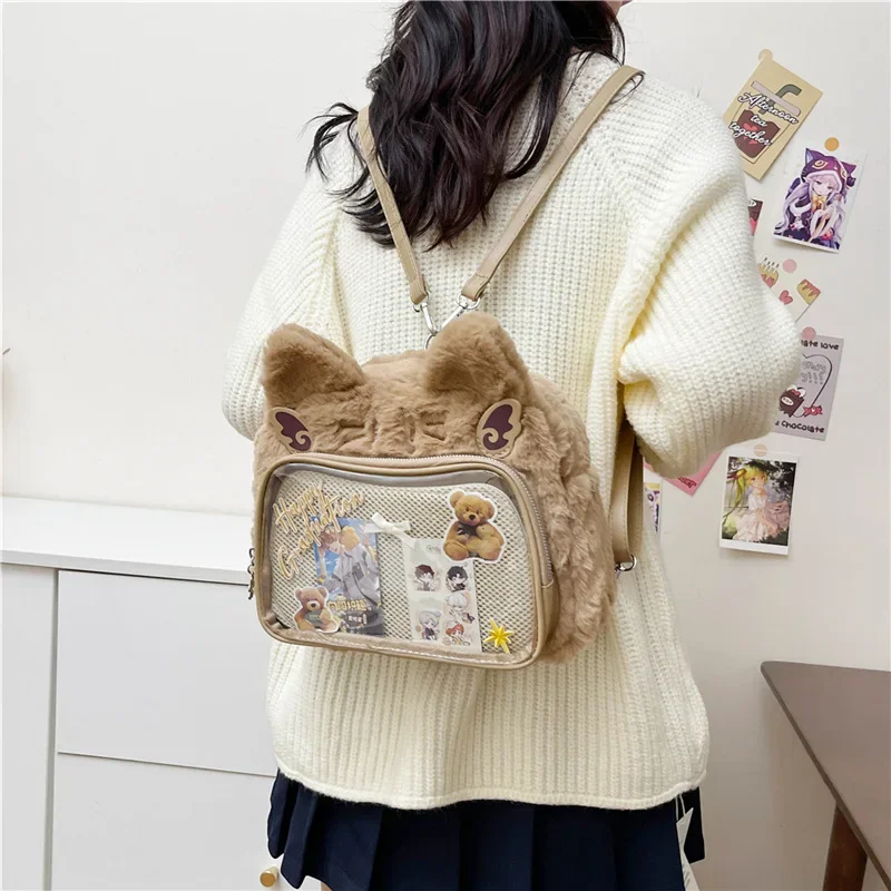 Furry Plush Ita Bag Cute Kawaii Cat Mochila Daily Using All-match Crossbady Mochilas Mujer Student Backpack Original Women Bags