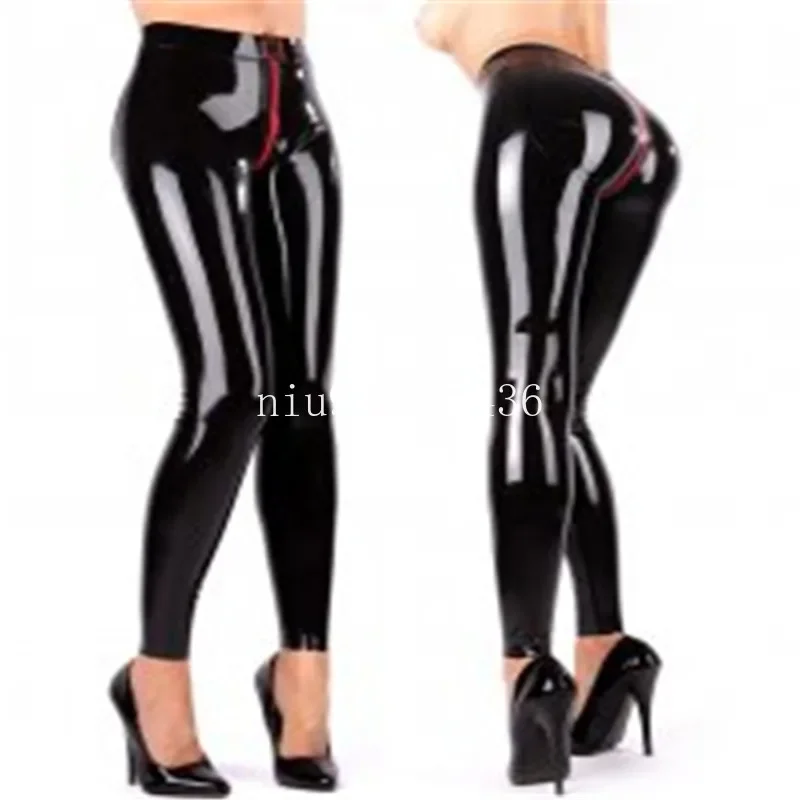 

Sexy Latex Women Pants Handmade Women Trousers with Red Crotch Zipper