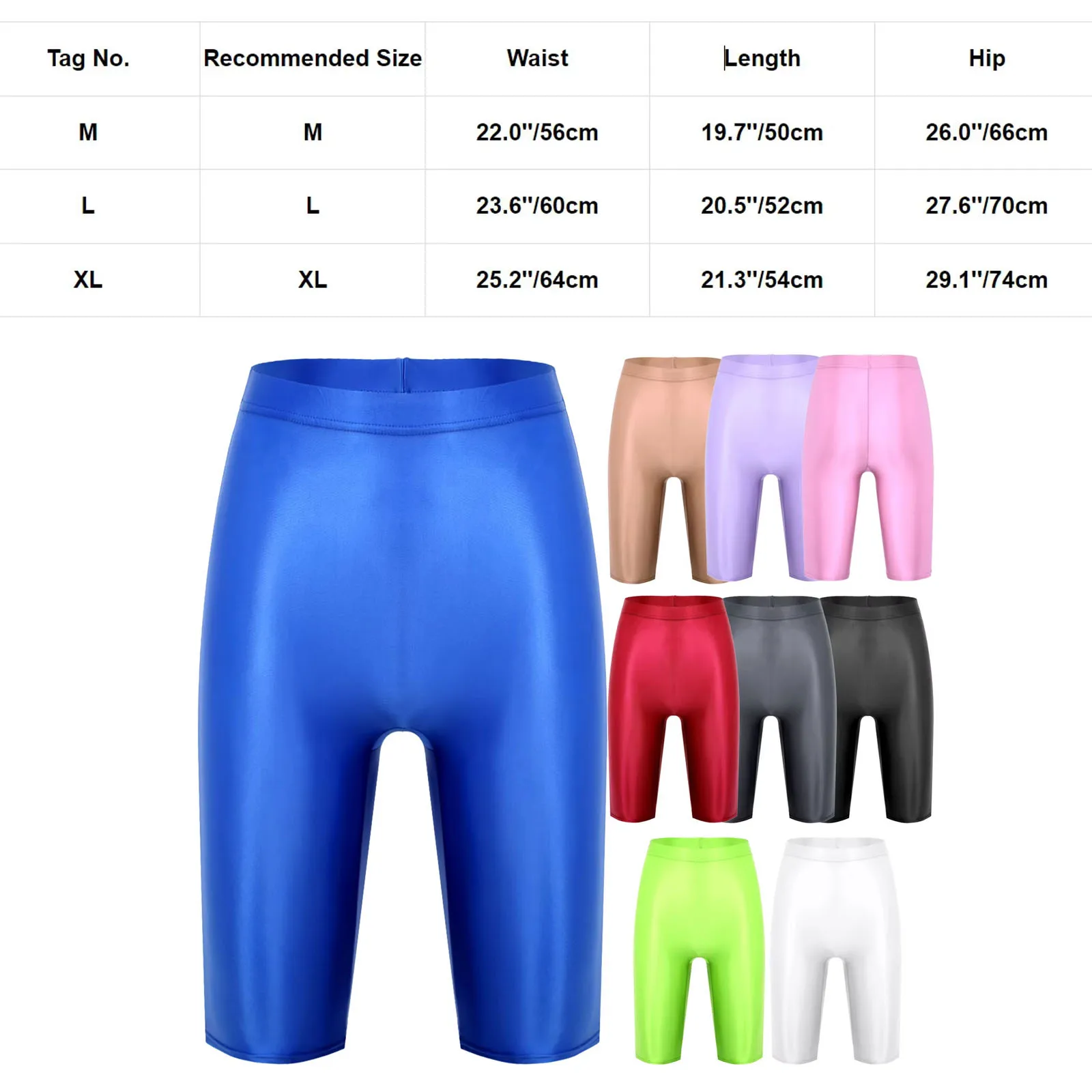 Leggings corti lucidi da donna Pantaloni corti elasticizzati a vita alta ultrasottili Tronchi da surf Costumi da bagno per piscina da spiaggia Cicli da bici Pantaloncini attillati