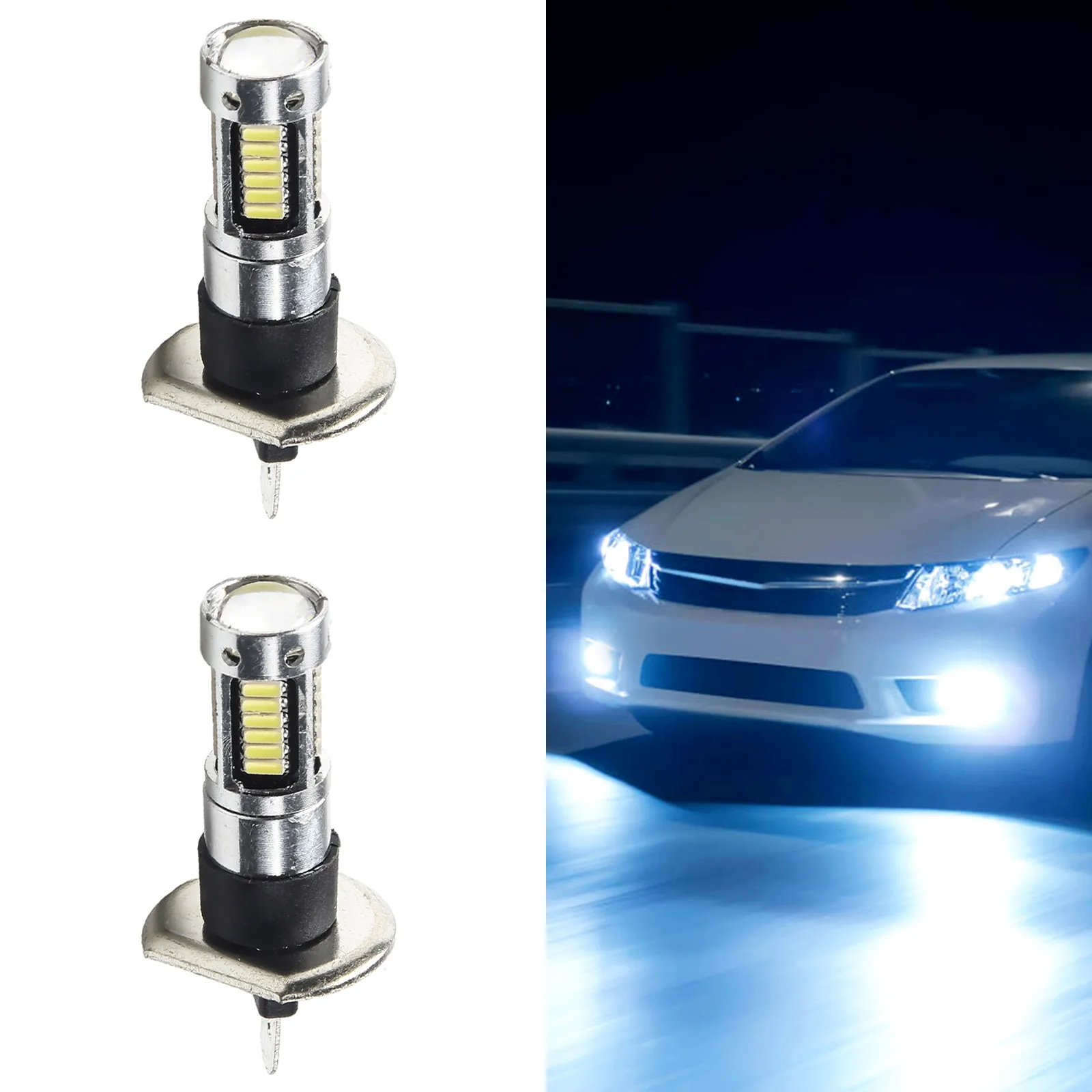 2Pcs H1 LED Fog Light Bulbs Kit 6000k 50W Exterior Car Headlight High Low Beam White Lamp