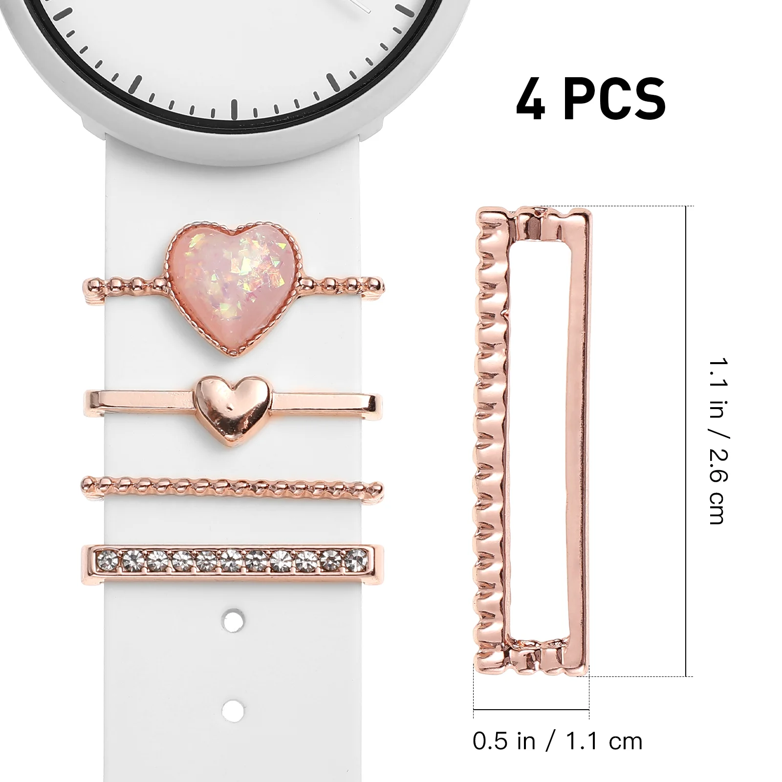 4 Uds anillos para mujer correa de reloj decoración banda inteligente decorativa oro rosa aleación de Zinc Smartwatch dijes bandas