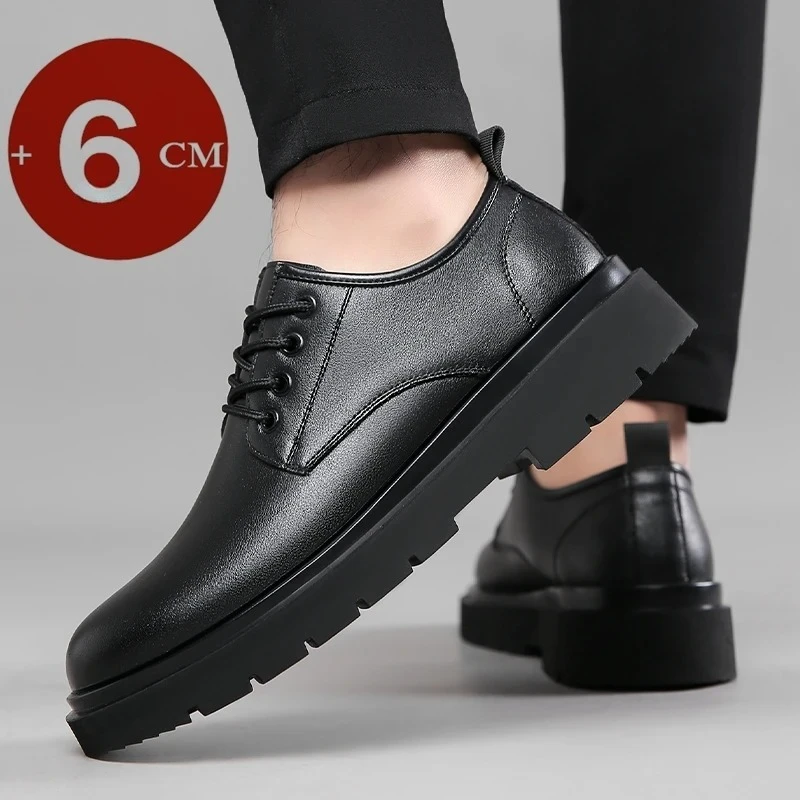 Men Business Casual Elevator Shoes Leisure Height-Increasing Leather Shoes Increased Height Inner Design Formal Wedding Oxfords