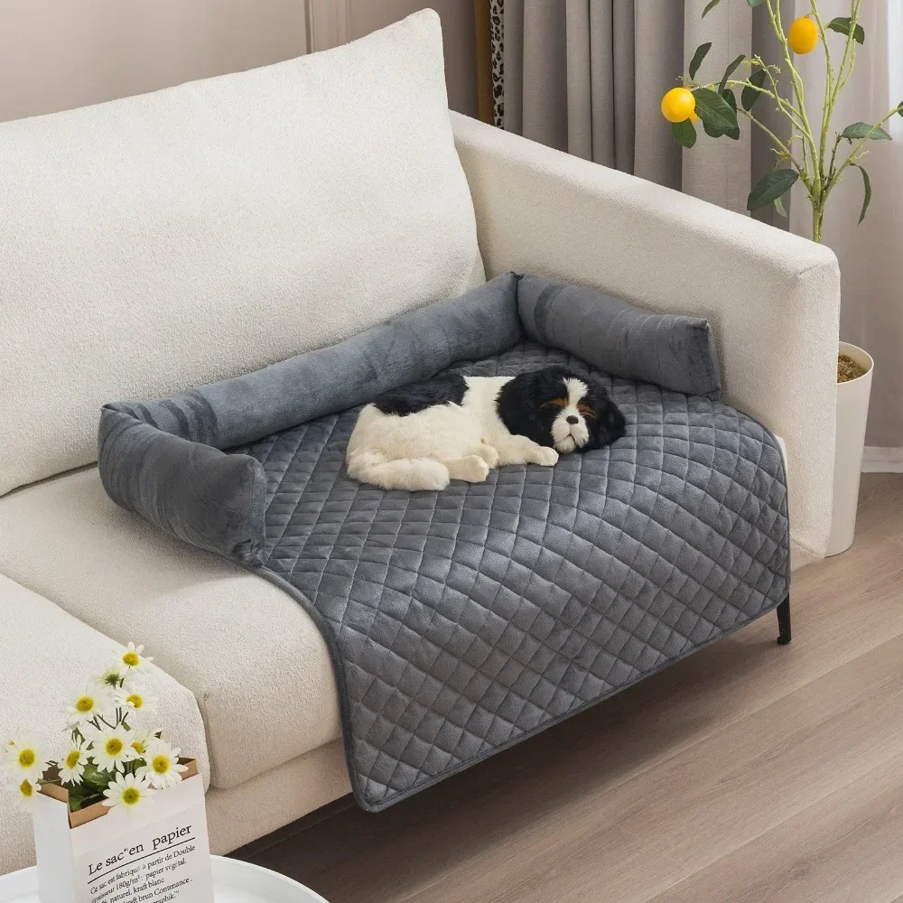 Dog Couch Slipcover for Living Room Machine Washable Crate Mat Anti-slip Sofa Couch Cover Pet Cushion with Neck Pillow 펫 소파 슬립커버