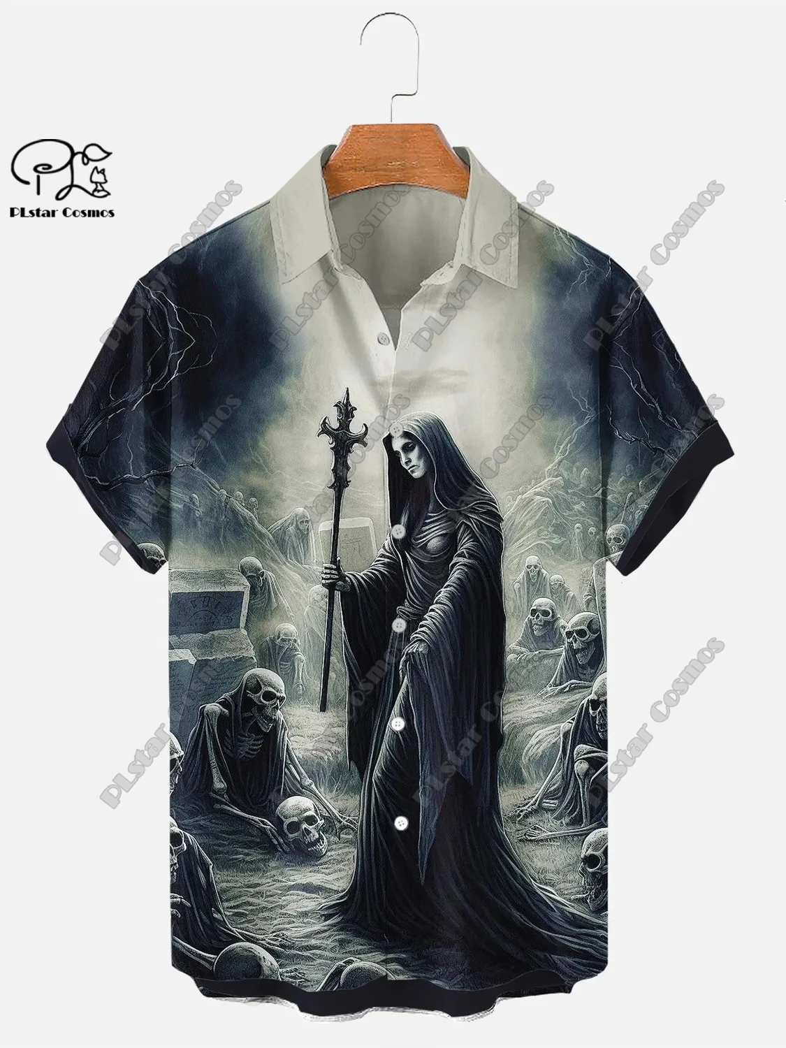 Stampa 3D sangue macchiato Grim Reaper Skull Halloween camicia hawaiana camicia estiva a maniche corte camicia Unisex regalo di Halloween