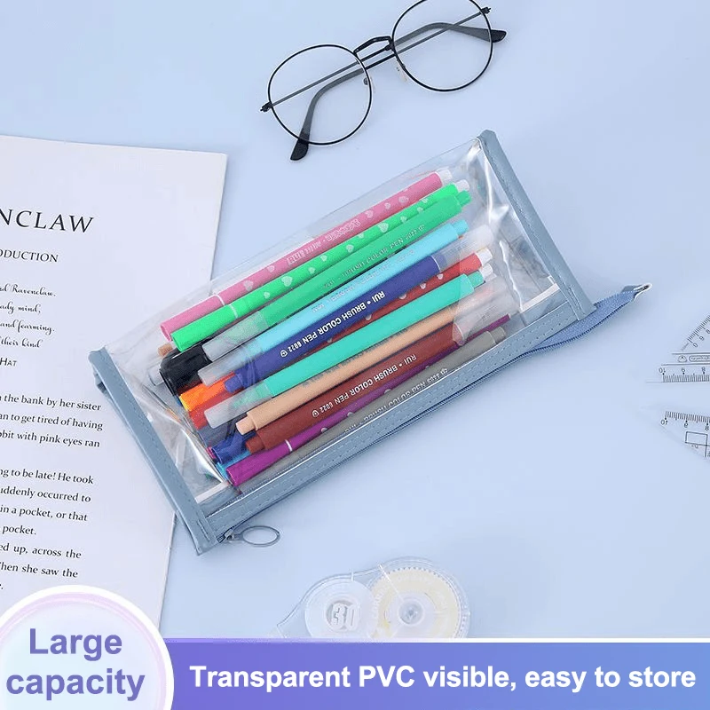 Transparent Pencil Case Large Capacity Waterproof Storage Bag Simple Portable Stationery School Supplies