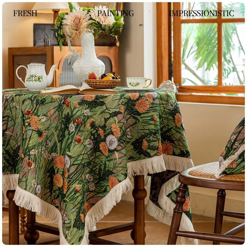 

Jacquard Fringe Fresh Greenery Cushion Covers Square Tablecloths Wedding Party Home Decor Photography Backdrops