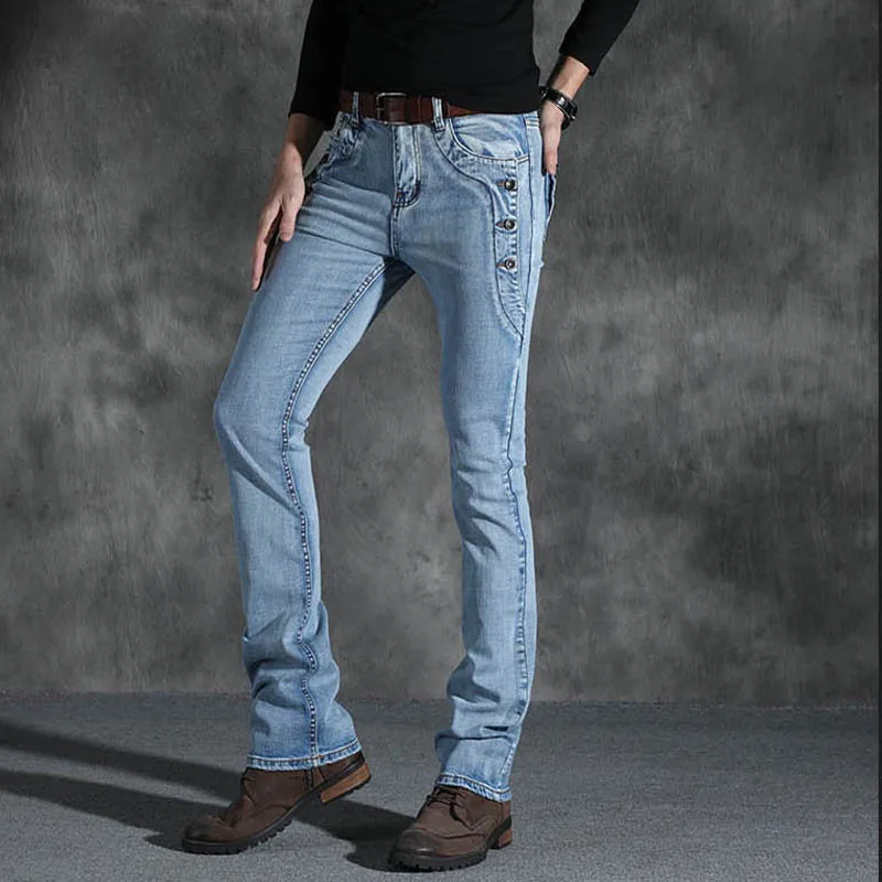 Men's Jeans Men's Light blue Micro Flare Jeans Korean Style Stretch Slim Men's Flared Denim Trousers