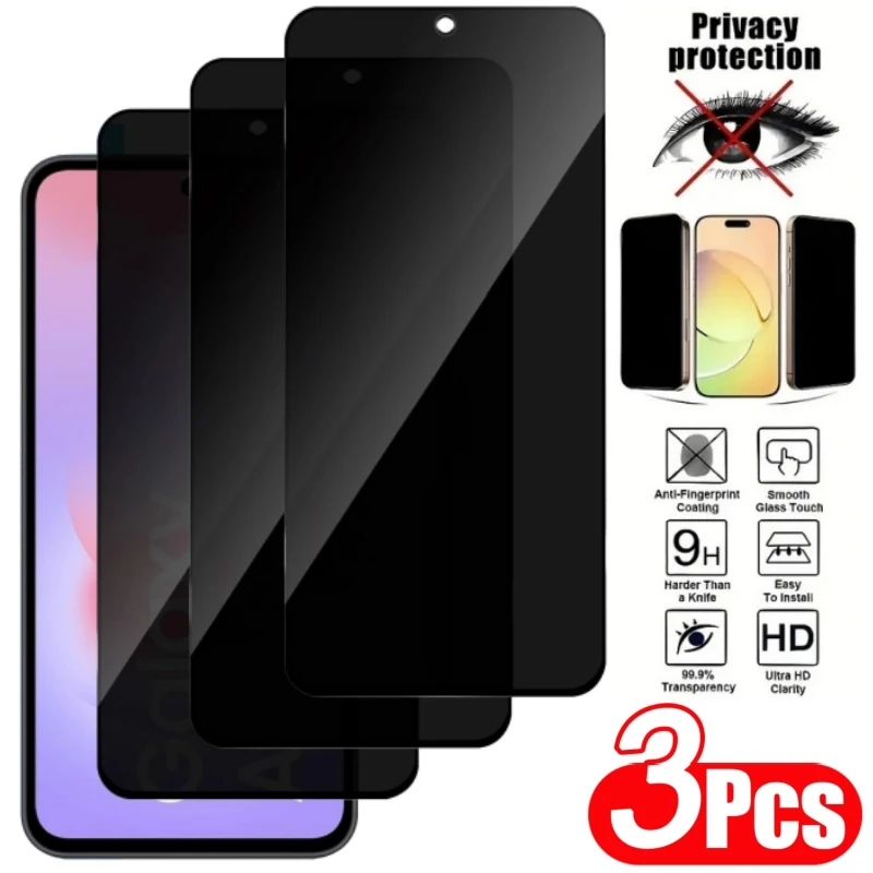3 Stück Anti-Spy-Displayschutzfolie aus gehärtetem Glas für Samsung Galaxy A14 A15 A16 A17 A24 A25 A26 A33 A34 A35 A36 A37 Sichtschutzfolie