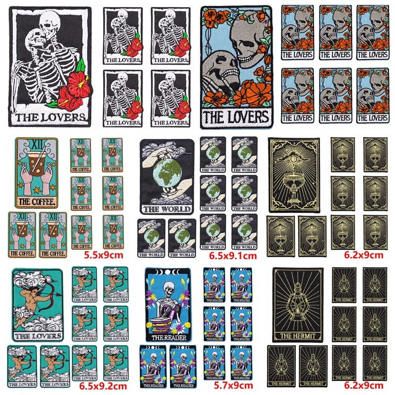 

10 pcs/lot Wholesale Skull Tarot Patch Iron On Patches On Clothes DIY Embroidered Patches For Clothing Fusible/Sewing Applique