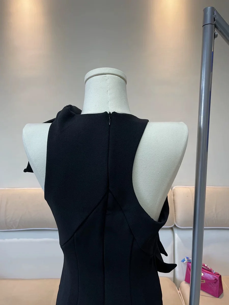 Eficácia de emaecimento coreano drama irmã  novo estilo high-end sensação em torno do pescoço envoltório bodycon vestido