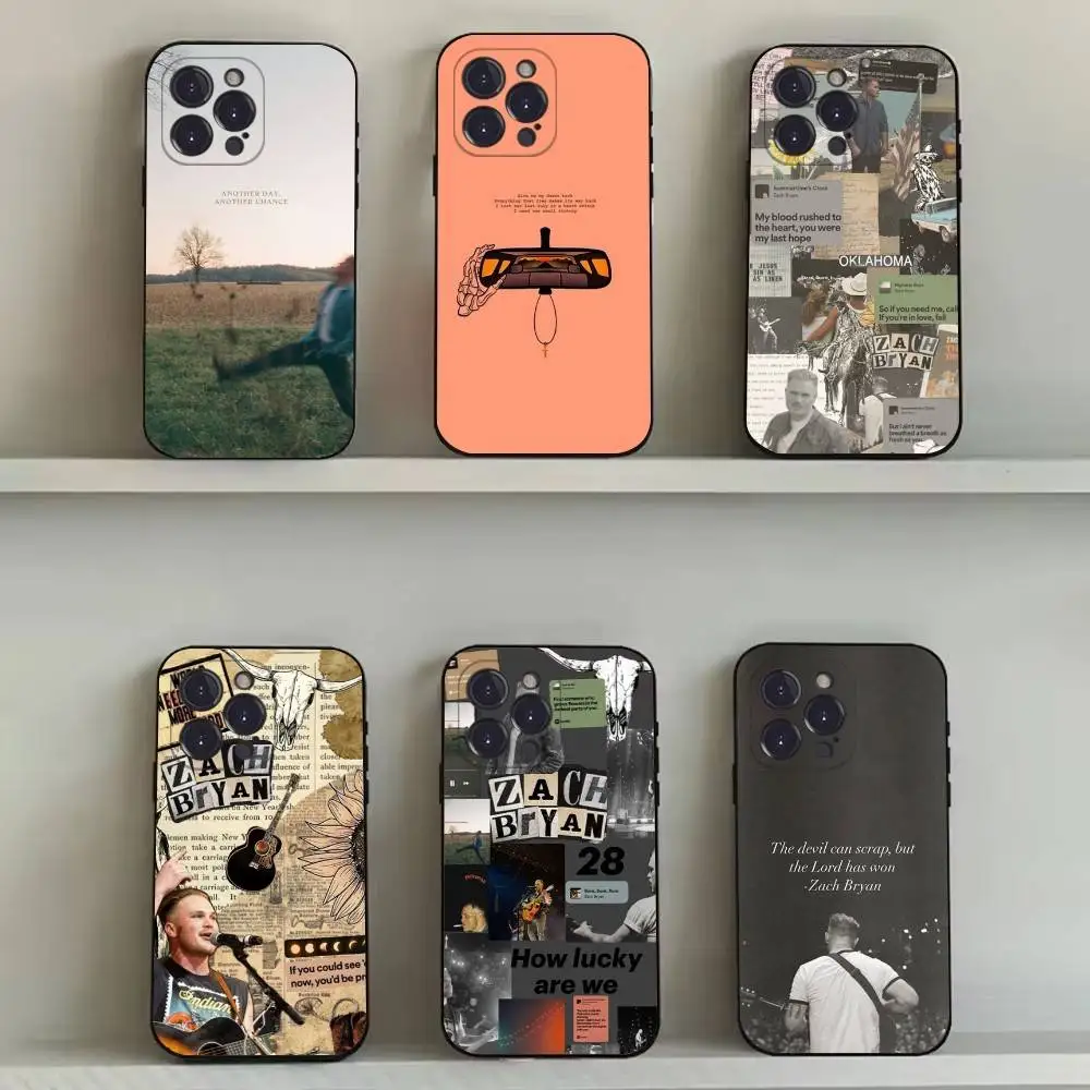 حافظة هاتف Singer Z-Zach Bryan لهاتف iPhone 16,15,14,13,12,11,Pro,Max,Plus,X,XS,SE4,E,Mini,Soft Black Case