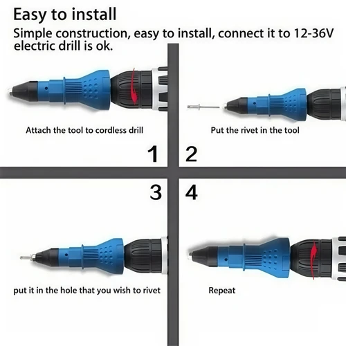 Imagen 2 del producto Adaptador de taladro remachador, pistola para tuercas de remache eléctrica, herramienta de remachado, adaptador de remache, herramienta de tuerca de inserción, adaptador de taladro remachador inalámbrico