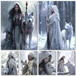 New Diamond Painting Woman Snow Wolves Full Drill Mosaic Arts Diy Rhinestone Embroidery Animals Girl Picture Wall Decor