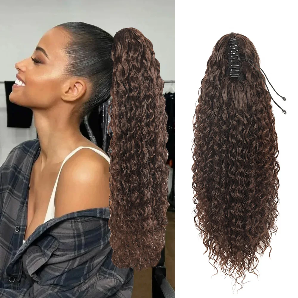 

Синтетические волнистые вьющиеся волосы для наращивания хвоста, 24 дюйма, на клипсе для женщин, наращивание волос, повседневный косплей, использование на Хэллоуин