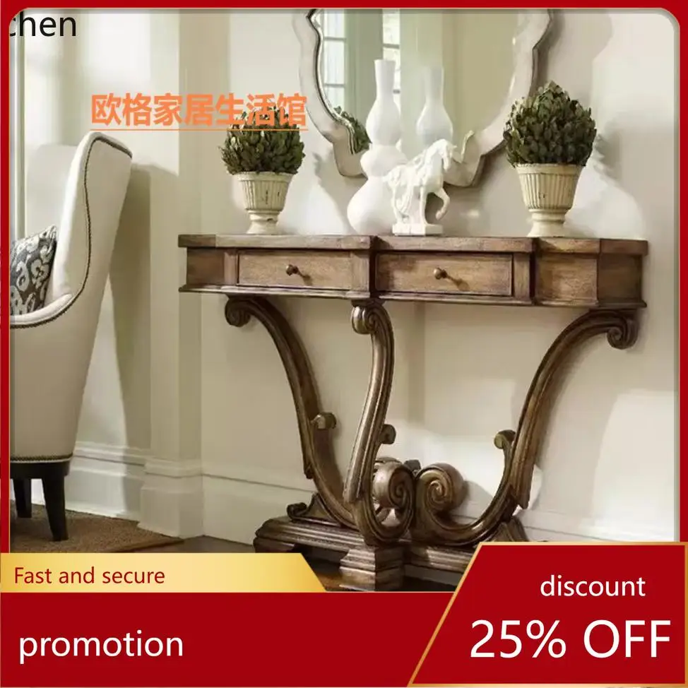 

ZML rural retro old solid wood porch table decorative cabinet simple foyer porch cabinet engraved partition