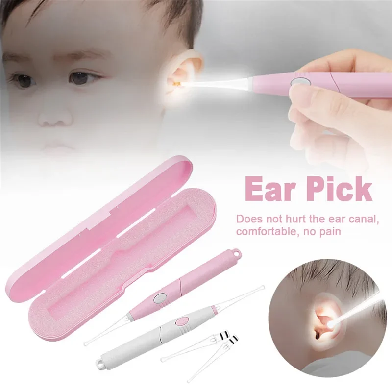 Limpiador de oídos de bebé, herramienta de eliminación de cera de oído, linterna, limpieza de oreja, removedor de cera de oreja, cureta de oreja luminosa, cuchara ligera, 1 Juego