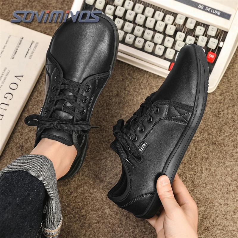 

Sovimivos Minimalist Shoes for Men Women Wide Toe Barefoot Zero Drop Shoe Casual Artificial Leather Lightweight Walking Sneakers