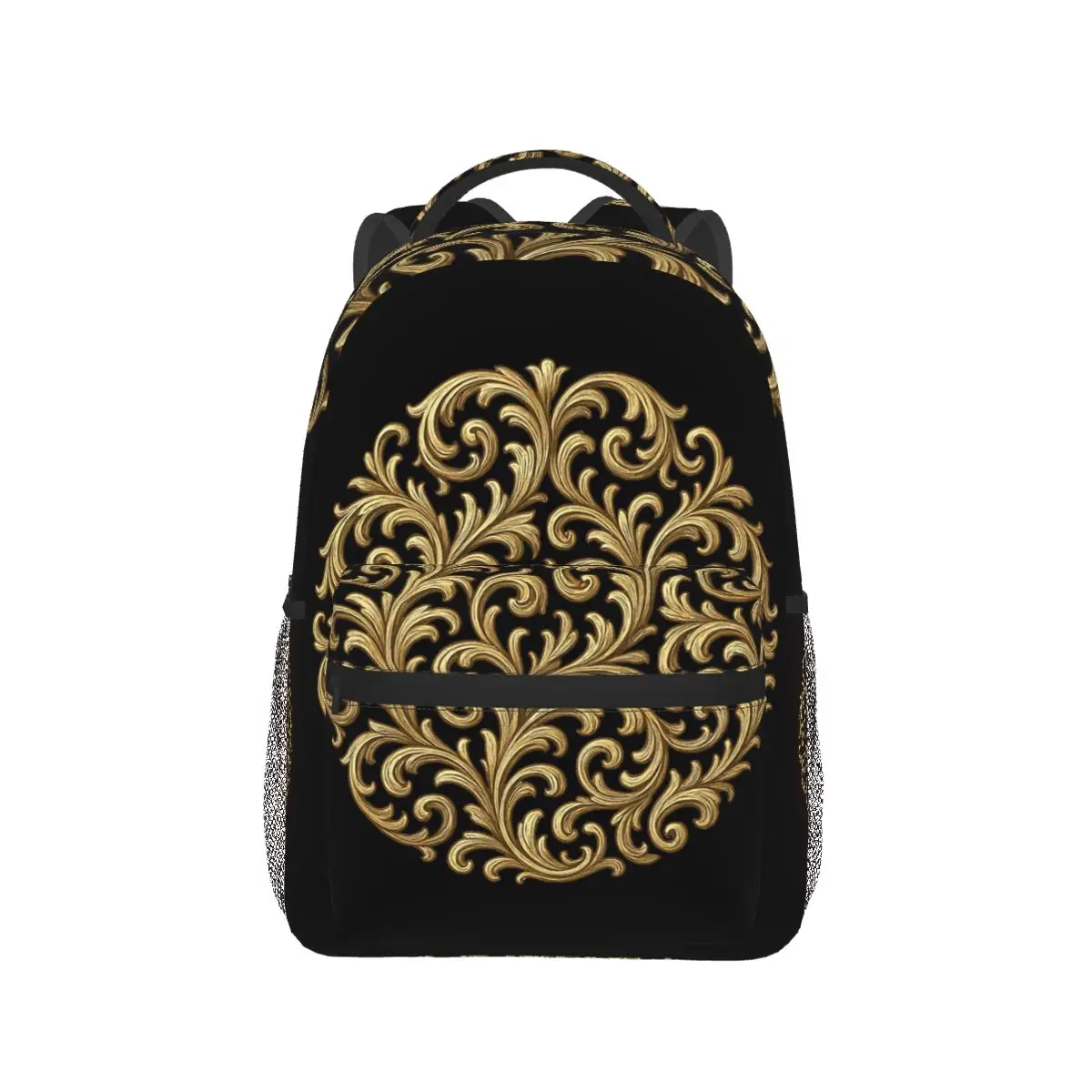 Gold Baroque Filigree Victorian Gothic Ornament Student Backpack School Bag Hiking Travel Daypack Fashion Bookbag Shoulder Bags