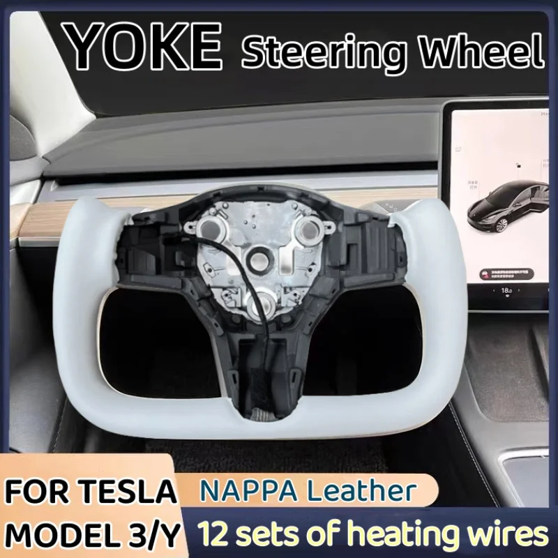 

YOKE 350mm Steering Wheel for Tesla Model 3/Y 2018-2023 Heating Optional Personalized Steering Wheel NAPPA Leather With Heating