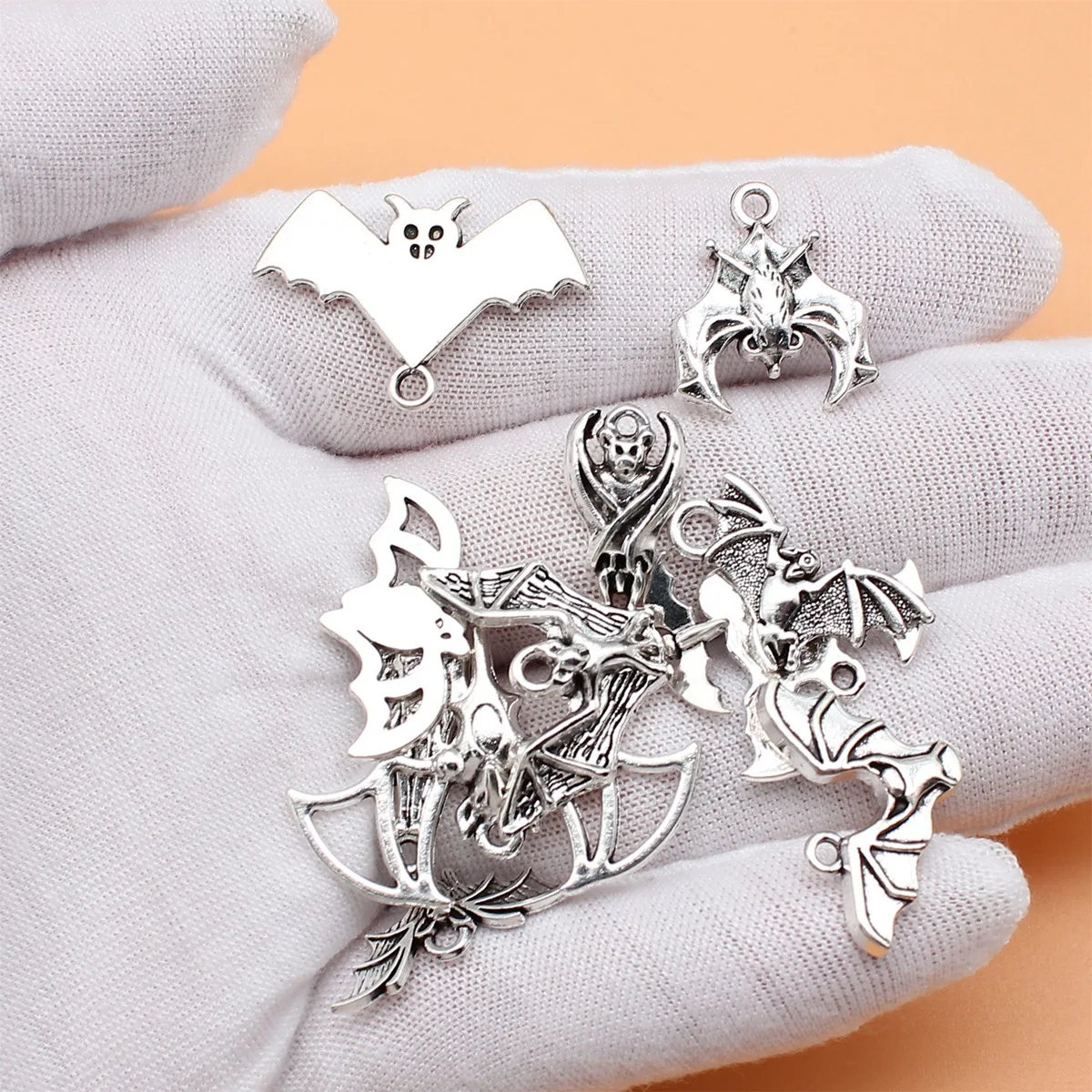 12pcs Antique Silver Color Bat Charms Collection For DIY Jewelry Making, 12 Styles, 1 of Each