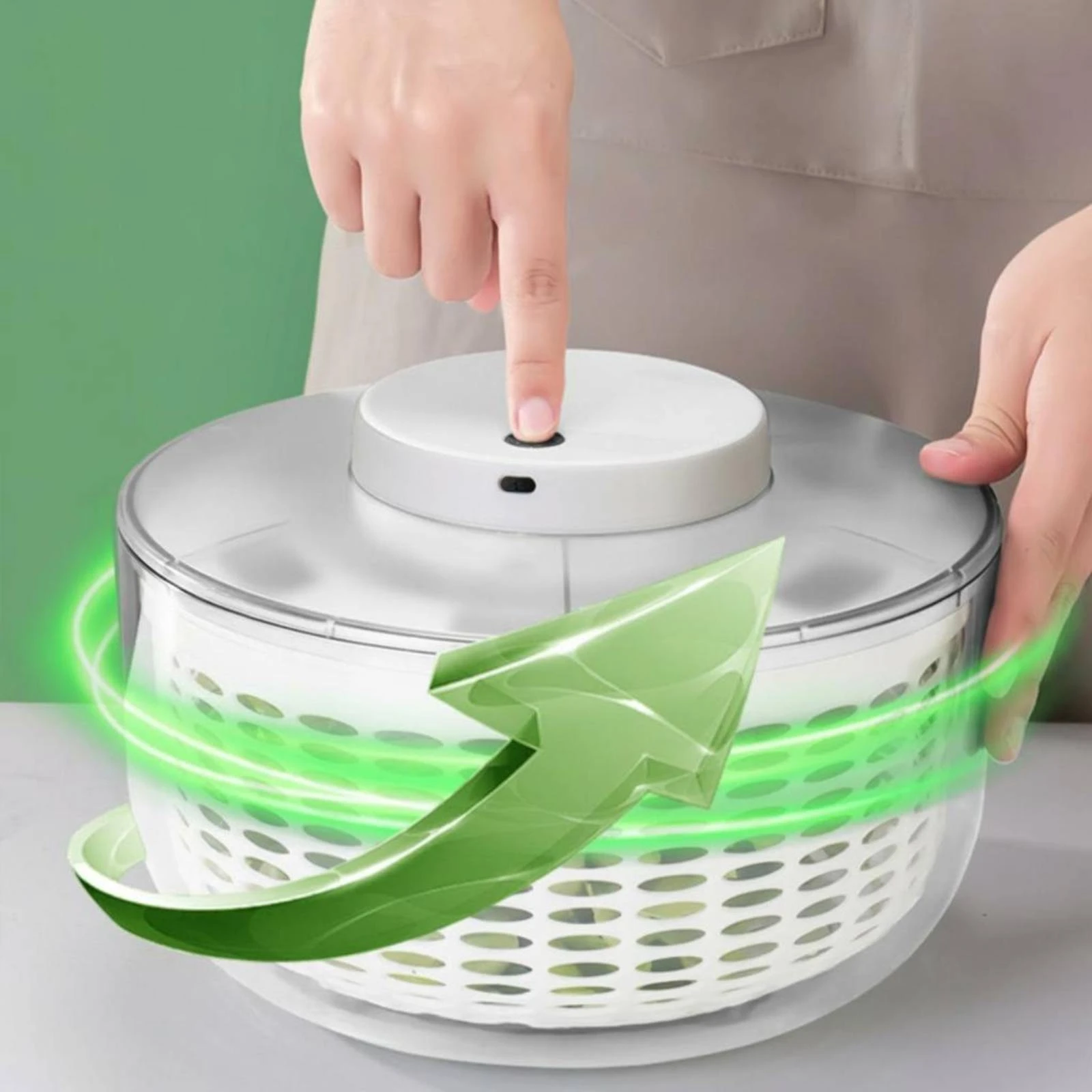 Electric Salad Dryer Compact Vegetable Dryer Dewatering Basket Countertop Rotate Dry Colander Plastic