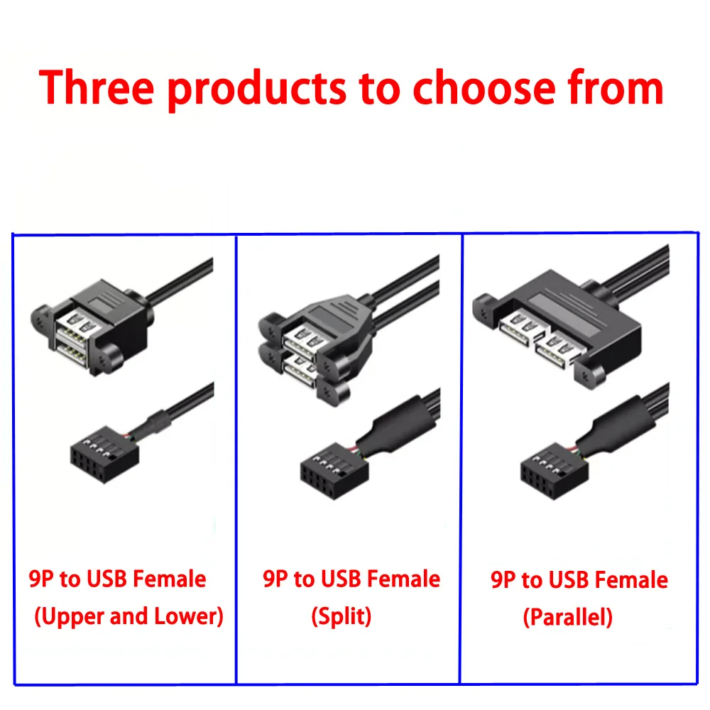30CM 50cm Internal Motherboard 9-pin 9P to Dual 2-port USB 2.0 A Female Panel Mount DATA Cable Computer Data Cable Converter