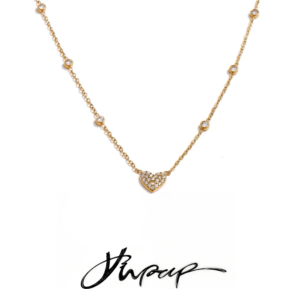 Yhpup 2026 Stainless Steel Cubic Zirconia Heart Love Drop Charm Necklace Bracelet Set Stylish Charming Women Collar Jewelry