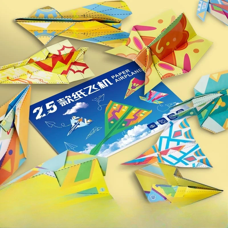 Kit de Origami de avión de papel para niños, juegos de papel de colores hechos a mano, juguetes de aviones de papel versátiles de dibujos animados Montessori 3D, 25 uds.