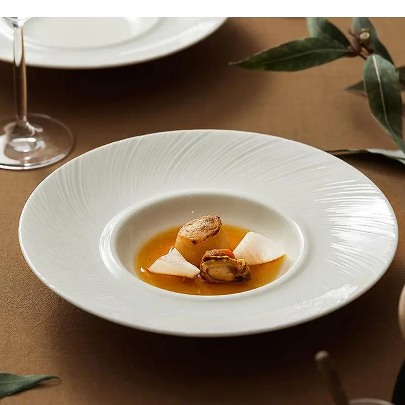 Round Specialty Ceramic Dinner Plates Snack Dessert Pan Simple Restaurant Solid Color Tableware Cooking Dishes Pasta Steak Plate