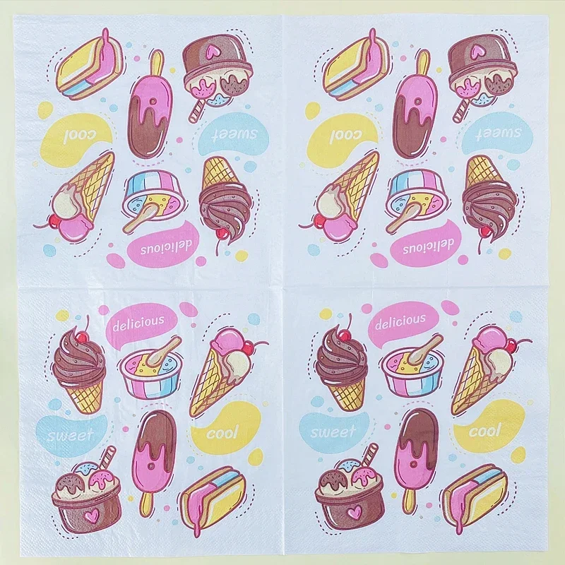 10/20pcsn Bag Ice-cream Printed Napkins Colored Paper Napkins Disposable Sweet Placemat Paper Party Decoration Drawing Paper 33