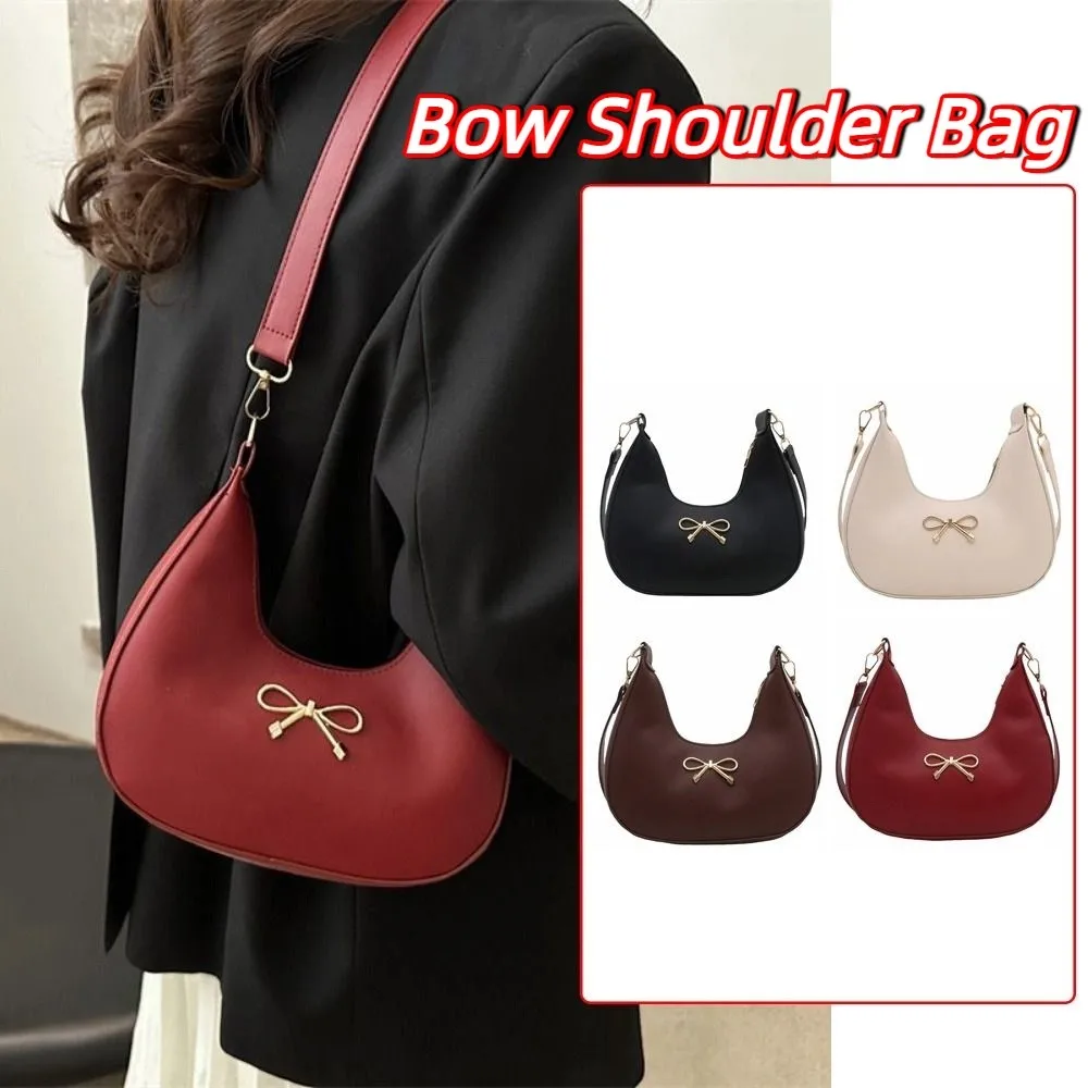 

Simple Korean Style Bow Shoulder Bag Handbag PU Leather Crescent Bag All-match Pure Color Crossbody Bag Travel