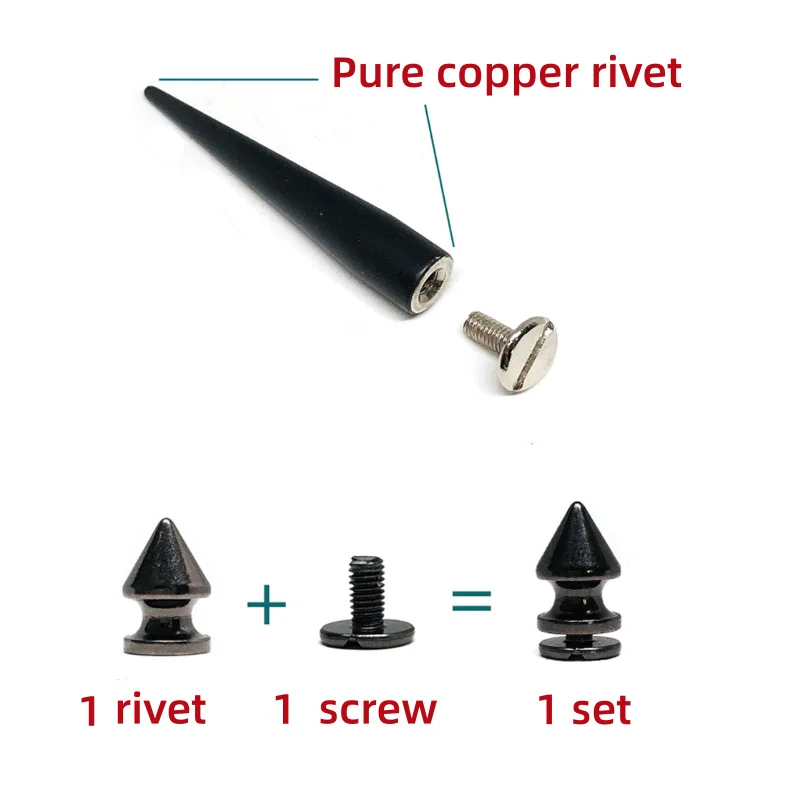 5 Sets All Kinds Of Pure Copper Material Colorful Painted Cone Studs And Spikes For Clothes DIY Long Garment Rivets For Leather