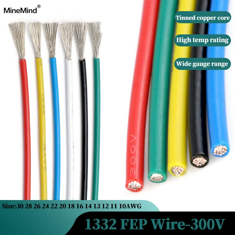 2M 300V 3D Printer FEP Insulated Tinned Copper Cable 1332 High Temperature Wire 30 28 26 24 22 20 18 16 14 13 12 11 10AWG