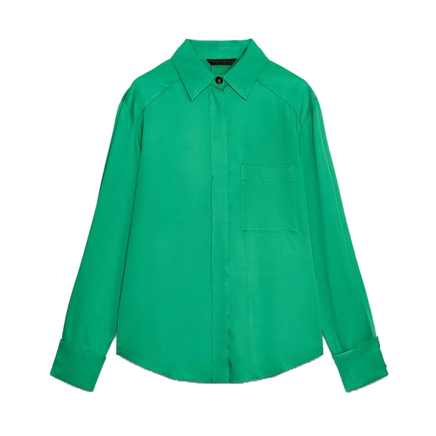 Automne hiver nouveauté femmes trajet Sle simple bouton Long Sve soie Satin ket irt haut col rabat Polyester F...