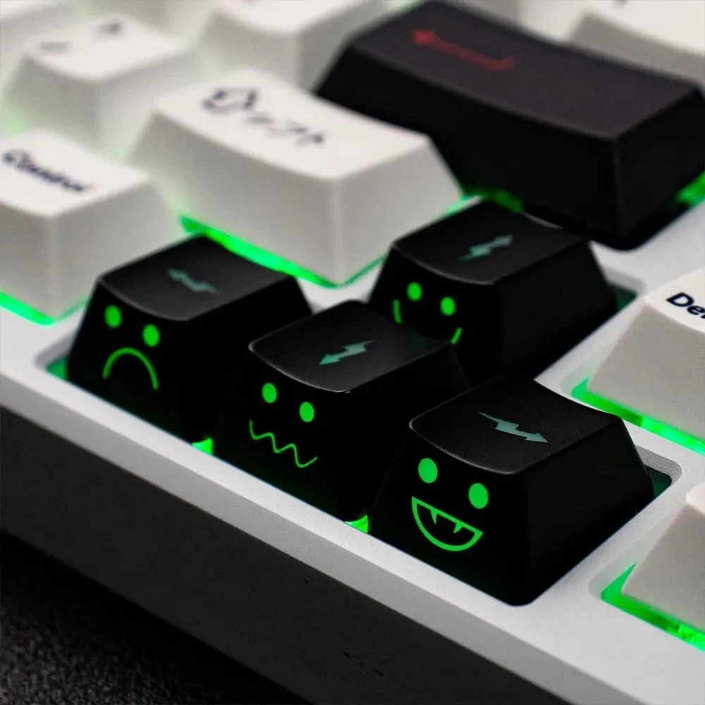 Cute Emo Keycaps Set WASD Arrow Direction Keys Black Backlight Broadside Lighting Key Cap for Mechanical Keyboard for MX Switch