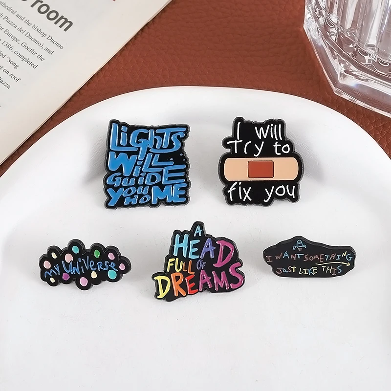Rock Band  Enamel Pin Music Lyrics Band-aid I Will Try To Fix You Brooches Lapel Badge Accessory Jewelry Gifts For Fans Frends