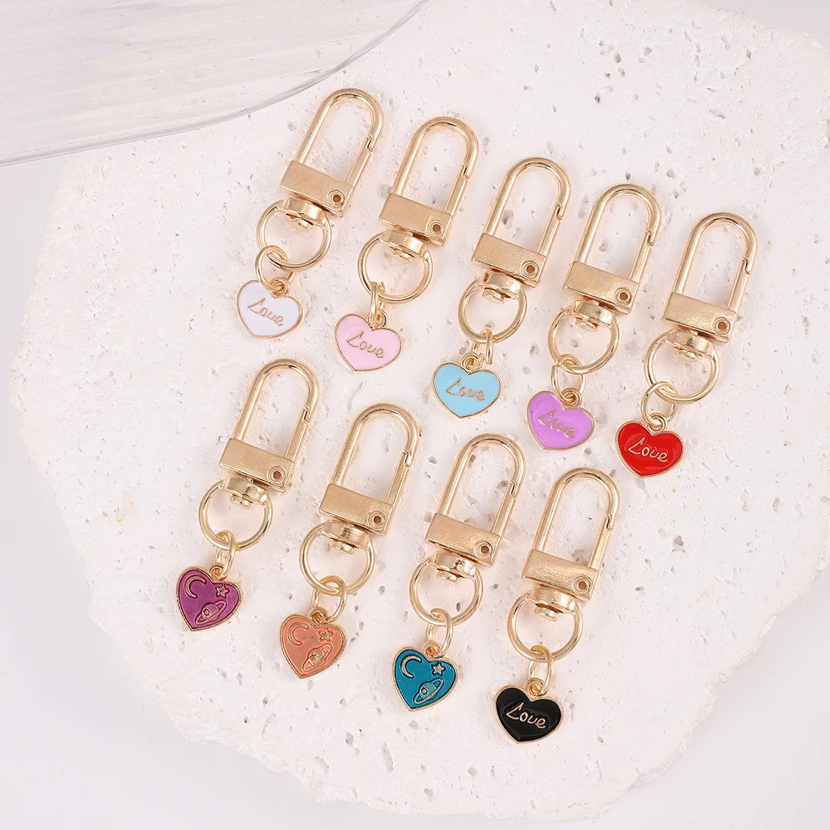 

9pcs New Metal Heart Keychain Lovely Alloy Keyring Wallet Bag Package Hanging Pendant Charms Valentine's Day Gifts For Women