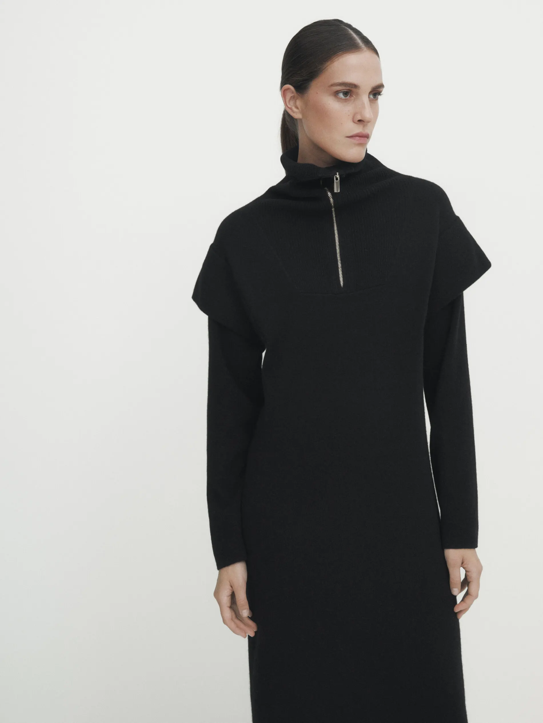 Ethereal MD 2023 autumn new style of Women\'s casual old money style black knit dress with zipper collar