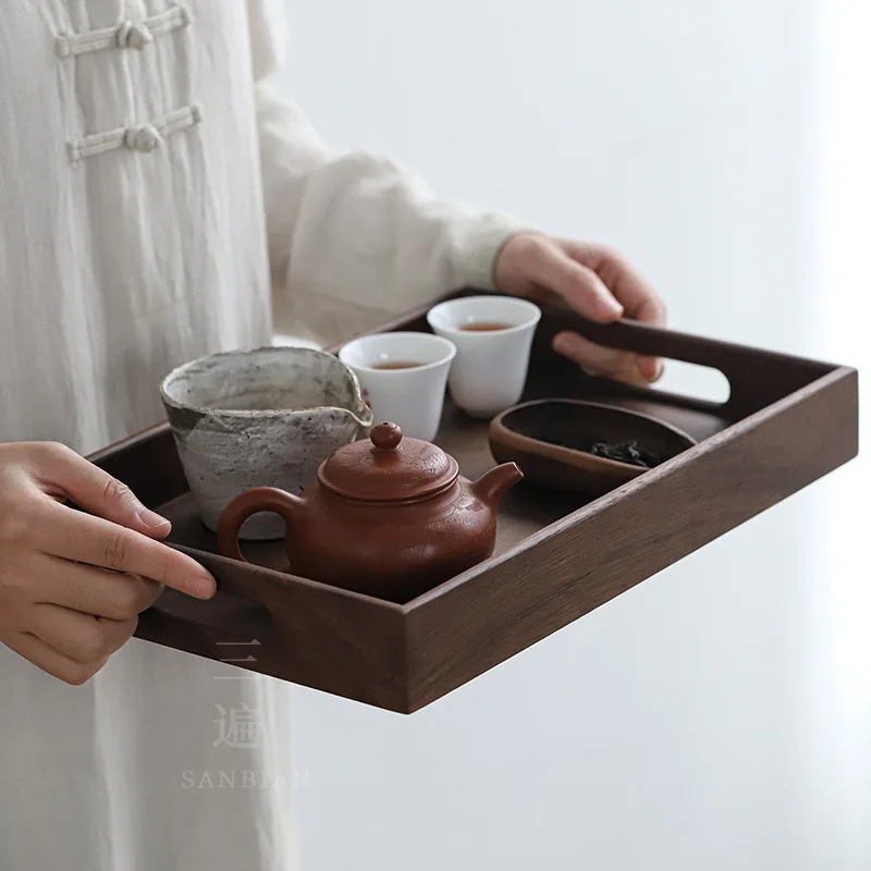 

★★Three Times Heavy Bamboo Mat Tea Tray Study Tray Bamboo Rectangular Household Serving Tray Japanese Style Tea Table Storage Tr