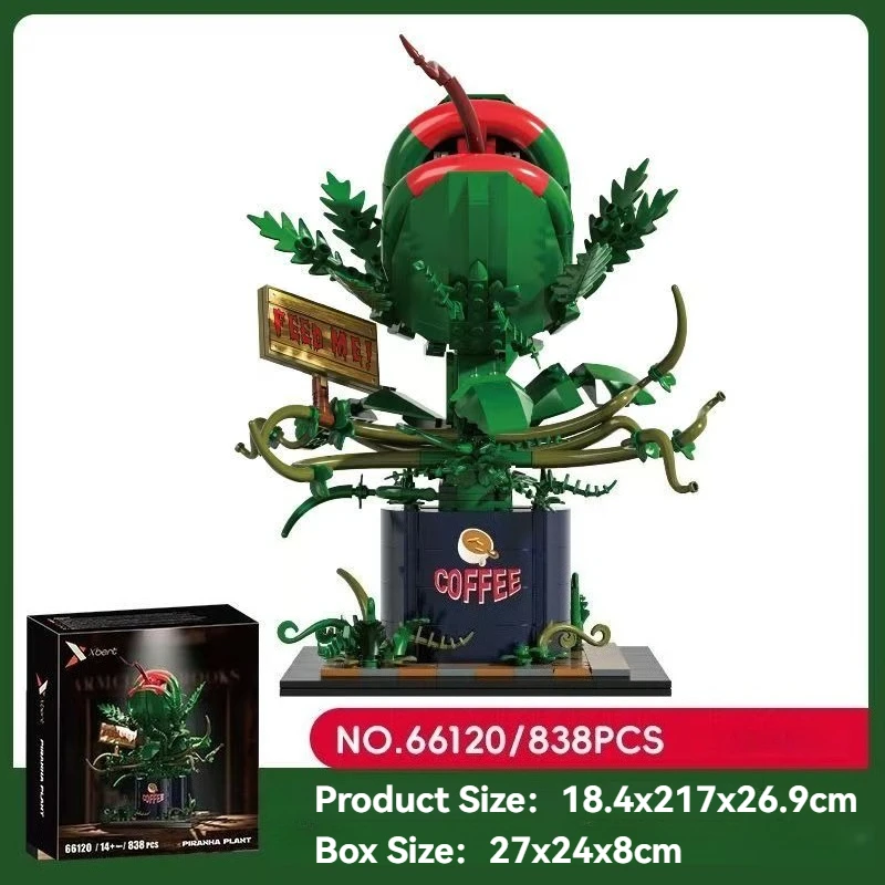 

838PCS Creative Big Mouth Piranha Plant Building Blocks Potted Flowers Model Bricks Desktop Ornament Toys Gift For Kids